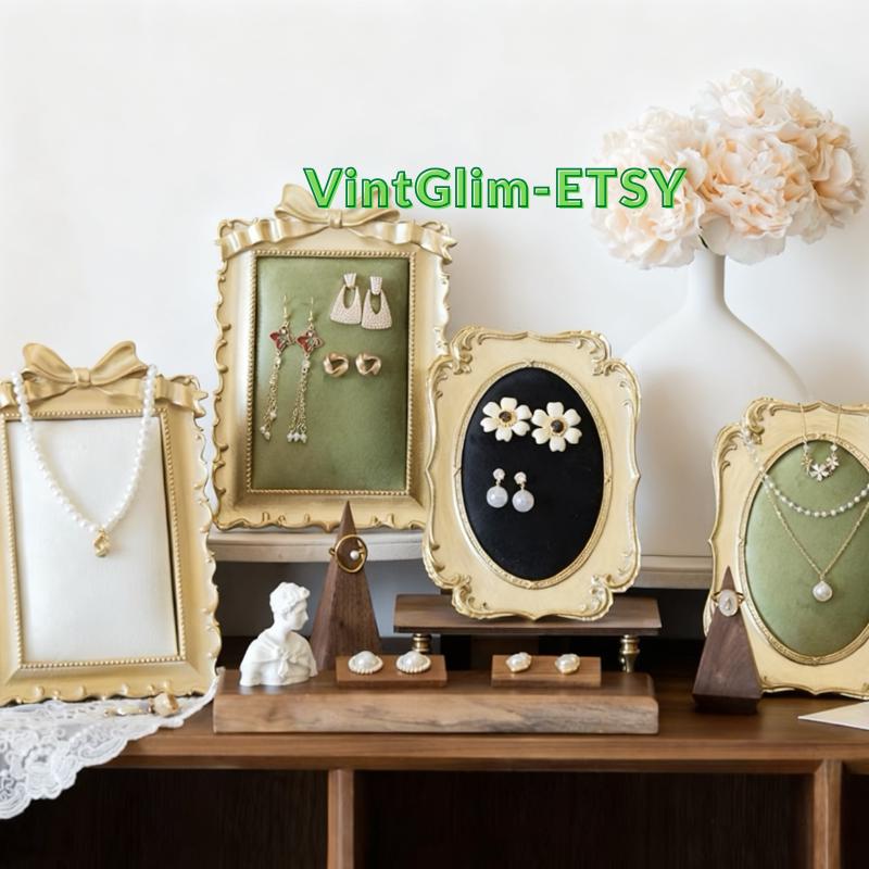 Baroque Framed Velvet Jewelry Holder, Luxury Necklace/Earring/Ring Organizer for Home Decor Gifting