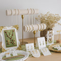 Vintage Green Velvet Jewelry Stand - Ornate Gold-Plated Necklace Tree with Ring Tray Gift Set