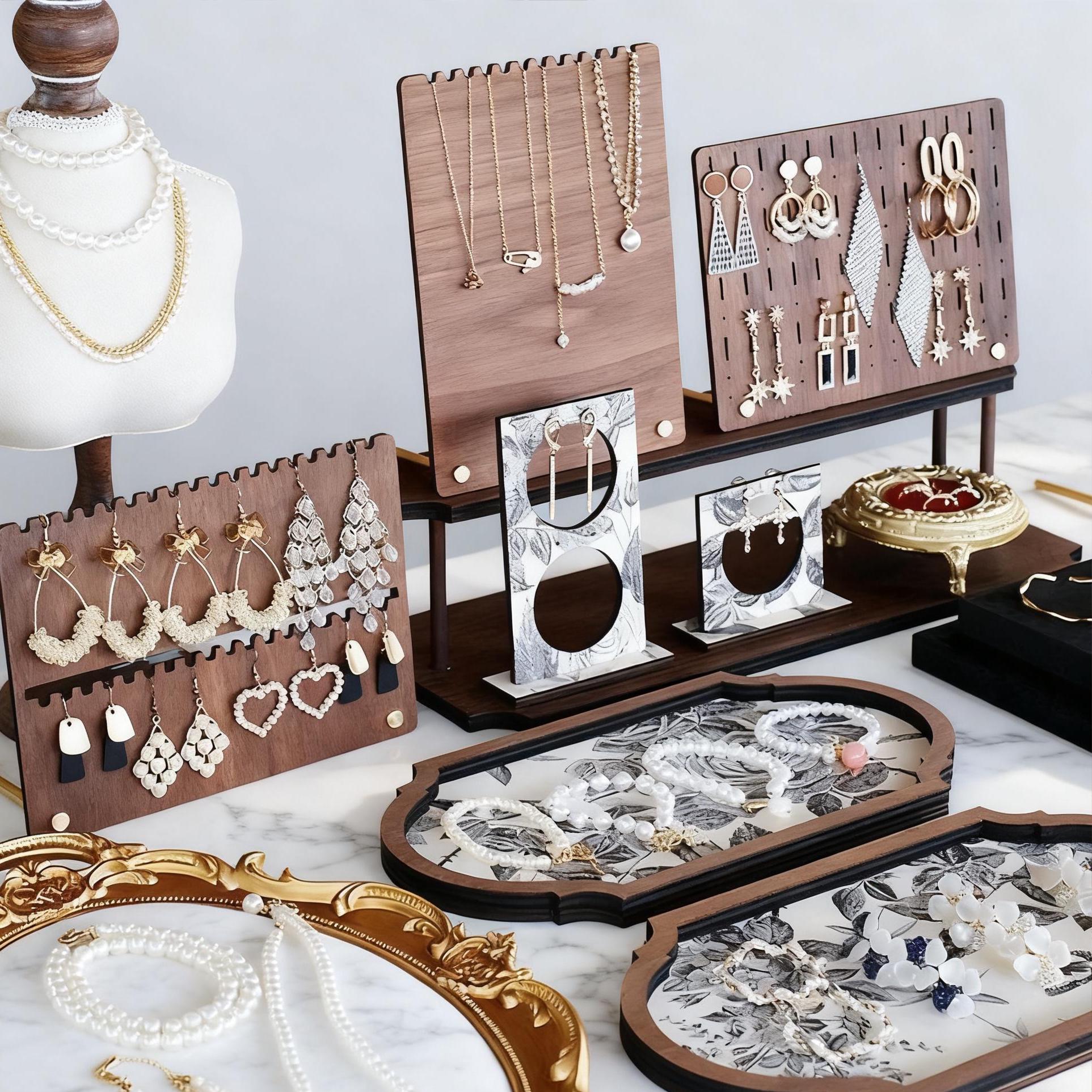 Baroque Wooden Jewelry Organizer Set: Luxury Necklace & Ring Holder,Vanity Organizer