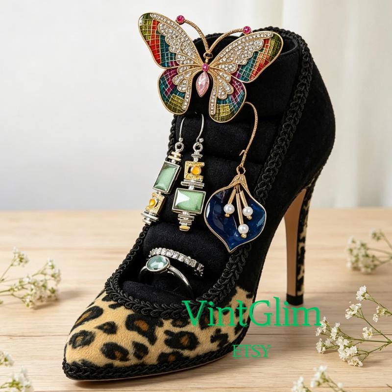 High Heel Jewelry Box, Ring Organizer, Vanity Decor, Fabric Storage, Fashion Accessory