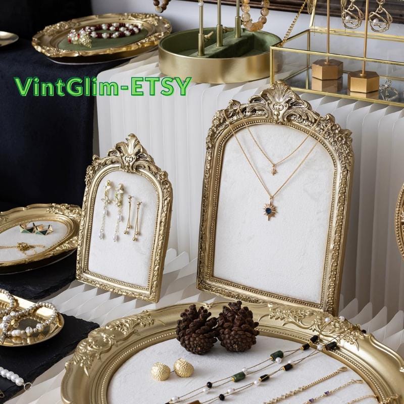 Baroque Gold Jewelry Display Stand, Elegant Necklace & Earring Holder for Home Decor, Vanity Organizer