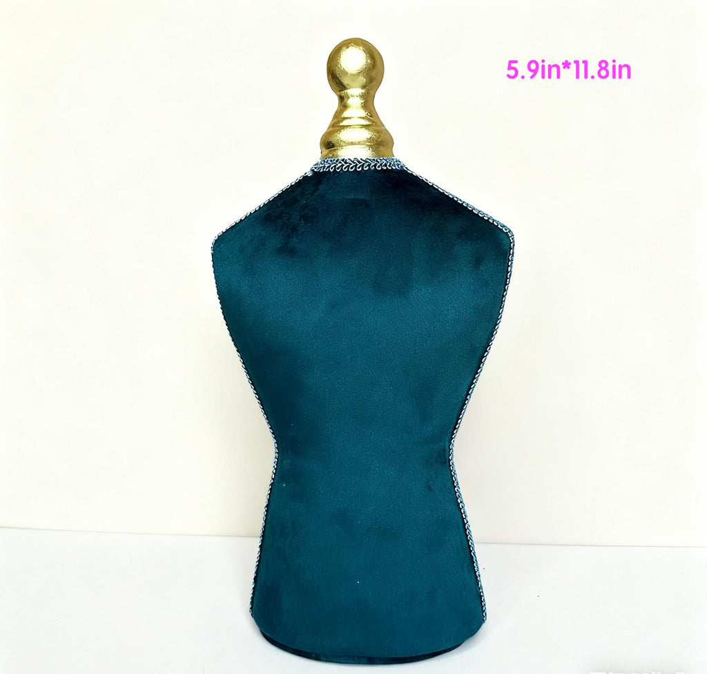 Baroque Teal Velvet Jewelry Bust Torso Necklace Holder, Home Decor Earring Organizer, Heirloom Display