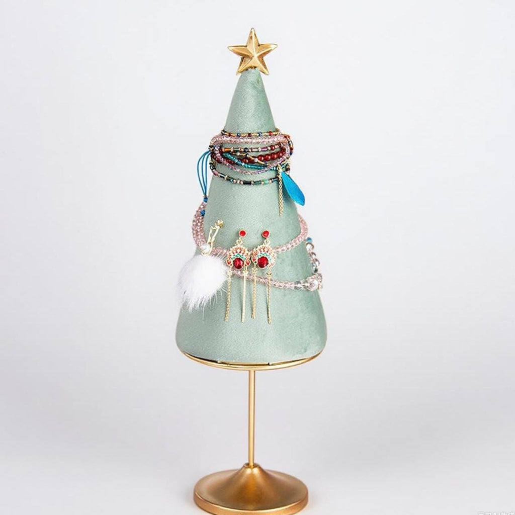 Christmas Tree Jewelry Stand 16.1in* 3.7in: Velvet Turquoise Holiday Decor,Necklaces Earrings Holder