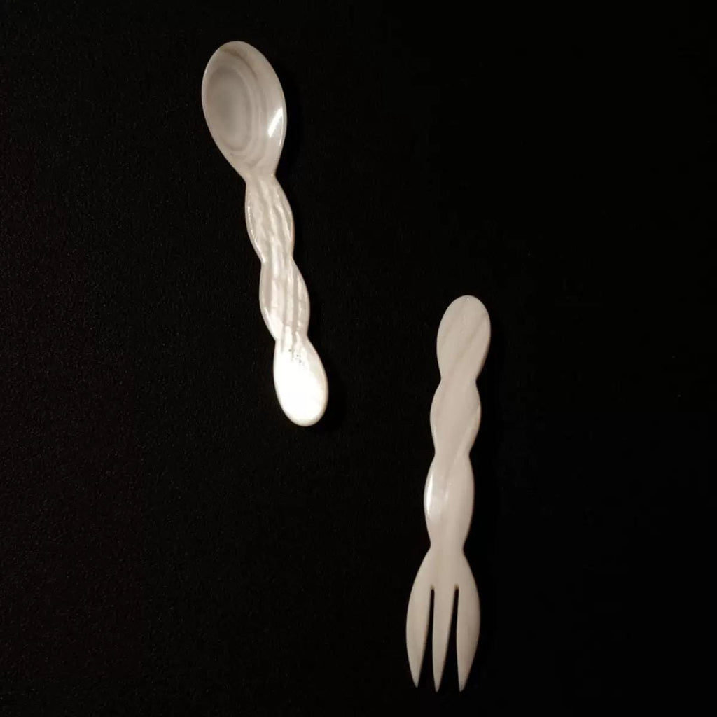 Natural Shell Dessert Fork & Spoon Set: Coastal Home Decor