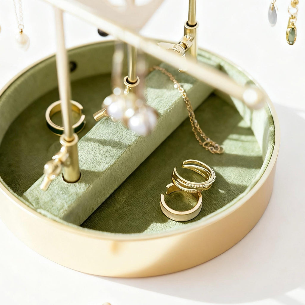 Gold & Green Velvet Jewelry Stand: Baroque Fairy Design Organizer,Necklace Earring Holder Gift