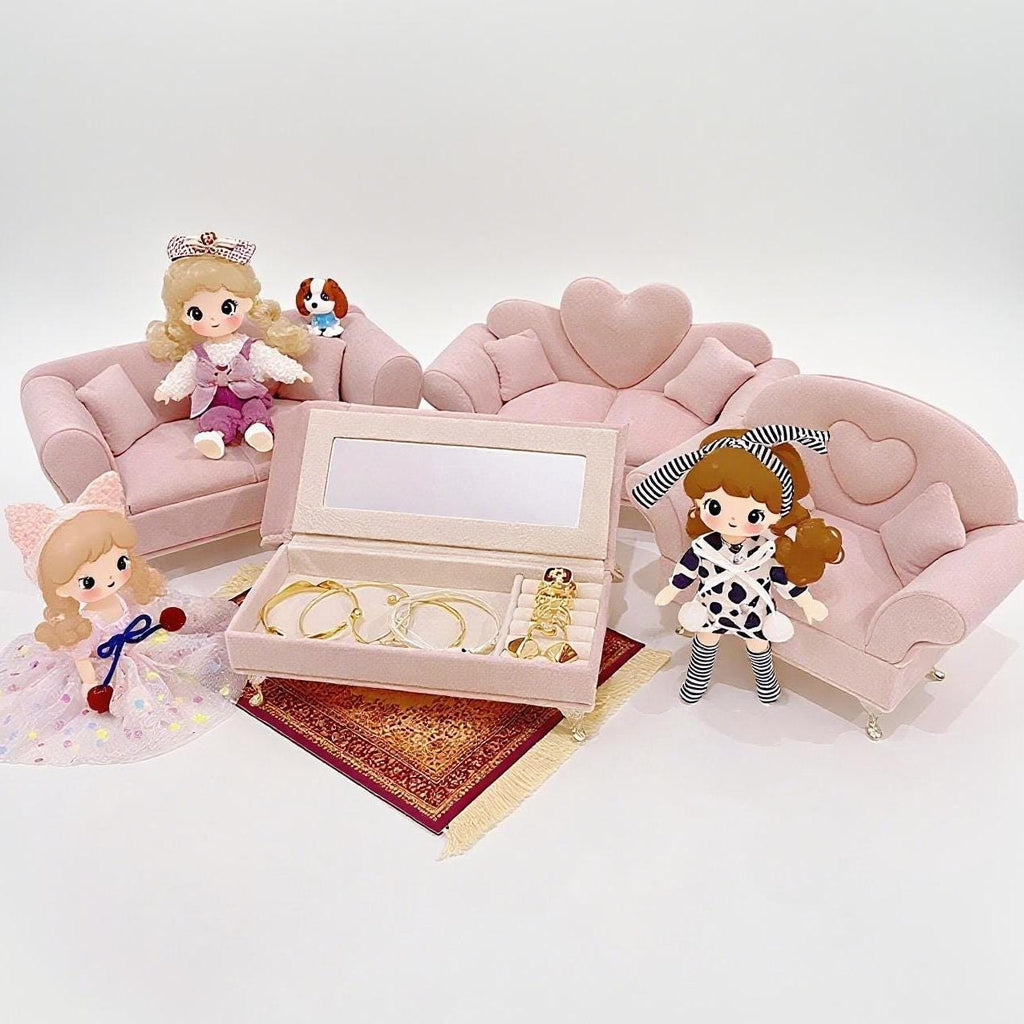 Miniature Pink Velvet Jewelry Sofa: Barbiecore Ring & Earring Holder