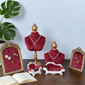 Red Velvet Necklace Holder with Mini Sofa Ring Trays: Baroque Jewelry Organizer