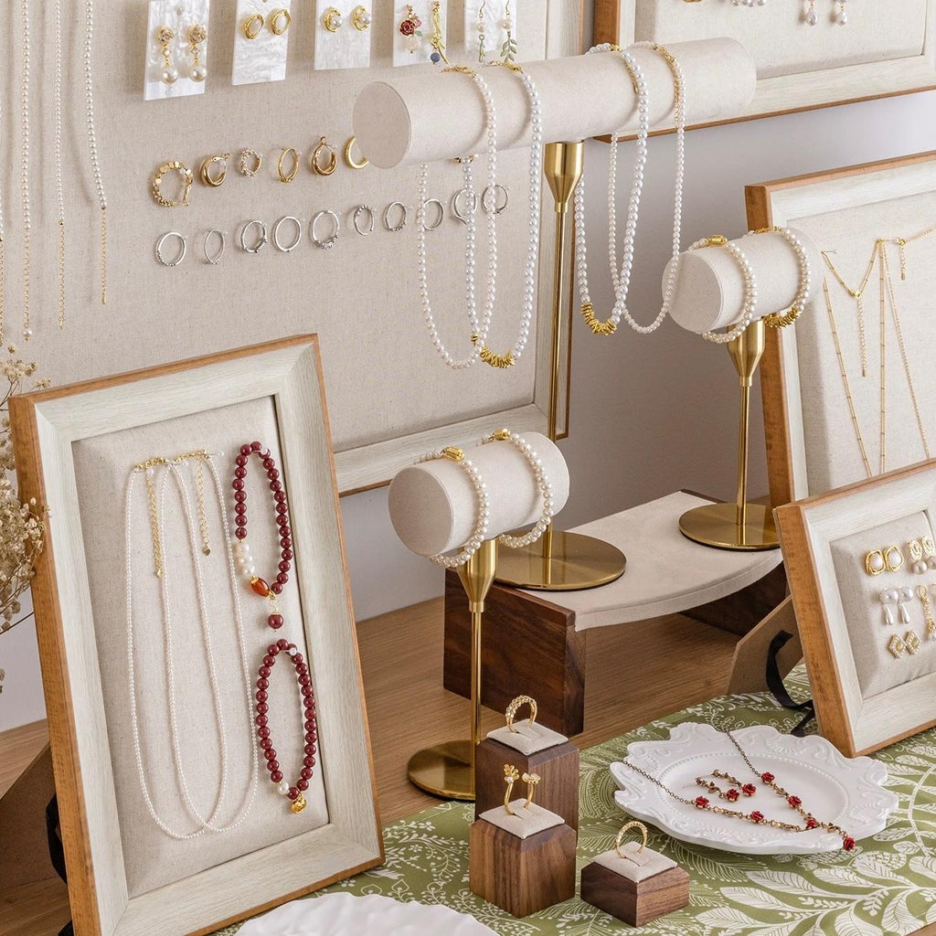 Baroque Jewelry Holder Set: Gold Linen Necklace & Bracelet Organizer