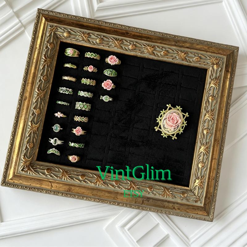 Baroque Ring Holder Frame: Luxury Velvet Ring Display Tray, Home Decor Gift Mom Family