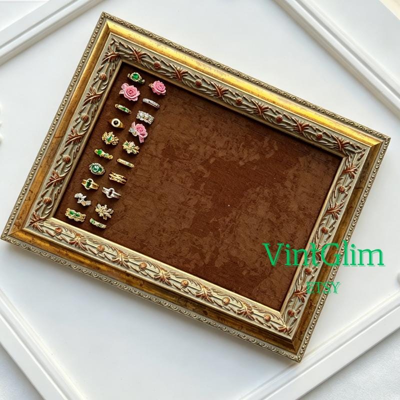 Baroque Ring Holder Frame: Luxury Velvet Ring Display Tray, Home Decor Gift Mom Family