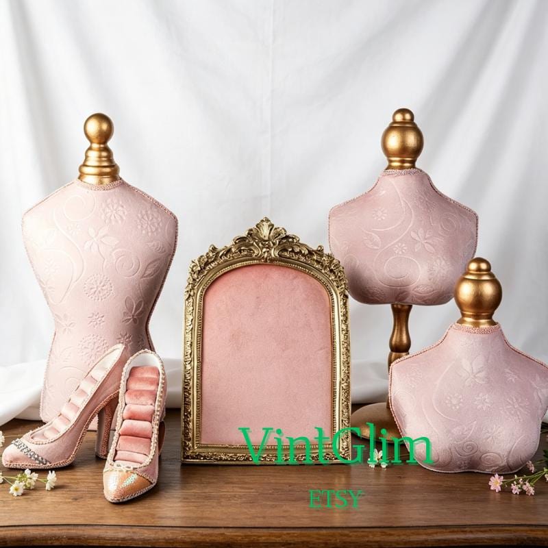 Pink Mannequin Bust Necklace Display Set, Velvet Jewelry Stand for Retail Jewelry Shop Business