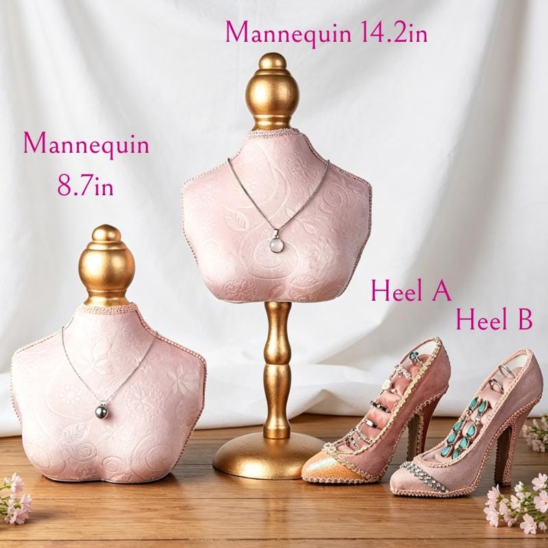 Pink Mannequin Bust Necklace Display Set, Velvet Jewelry Stand for Retail Jewelry Shop Business