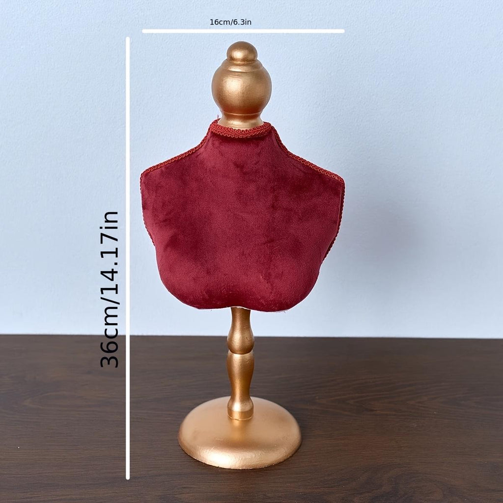Red Velvet Necklace Holder with Mini Sofa Ring Trays: Baroque Jewelry Organizer
