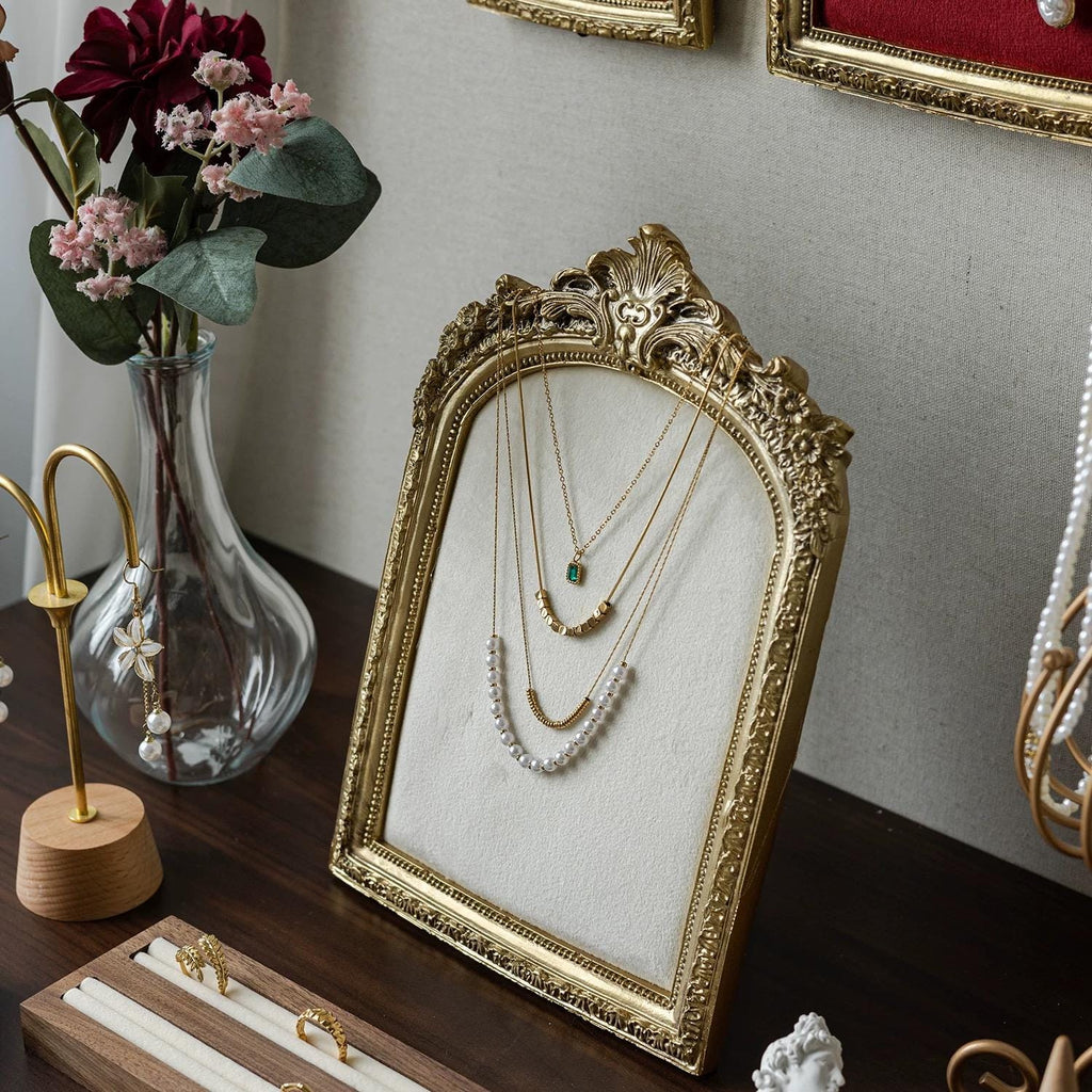 Baroque Velvet Jewelry Display Stand: Necklace & Ring Holder, Ivory or Burgundy