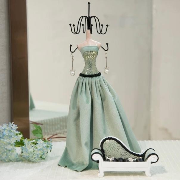 Teal Velvet Jewelry Holder Set: Mannequin, Ring Stand, Chaise Lounge