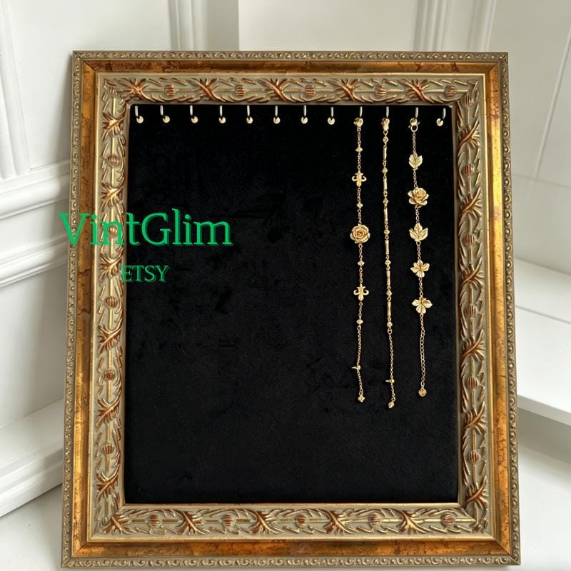 Vintage Baroque Necklace Holder Frame: Gold Ornate Velvet Jewelry Display