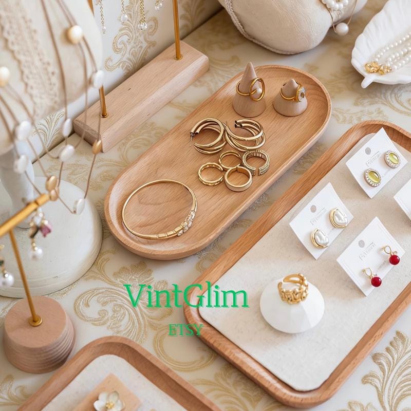 Wooden Jewelry Display Organizer | Linen Bust & Earring Stand for Boutique Retail Display