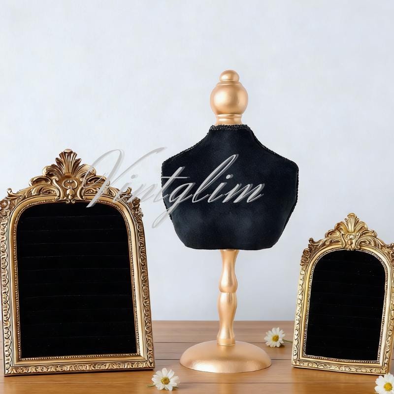 Baroque Jewelry Display:Black Velvet Necklace Bust & Earring, Brooch Frames, Decor Gift for Mother