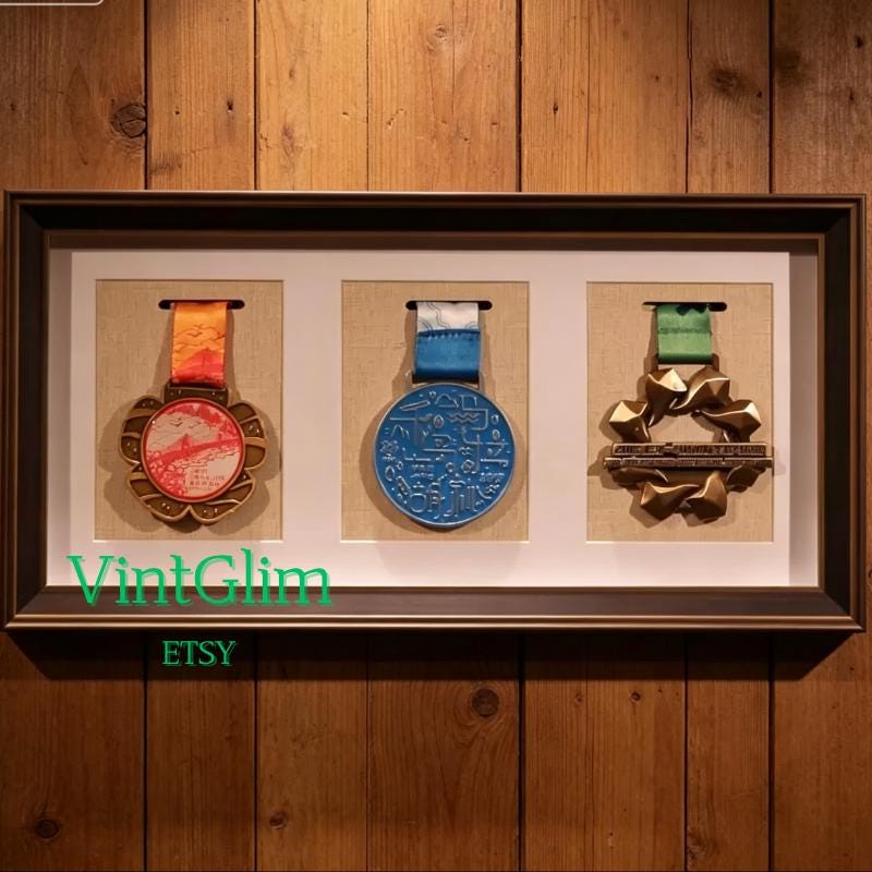 Marathon Medal Display Frame, Shadow Box for Race Medals & Awards, Keepsake Display Case