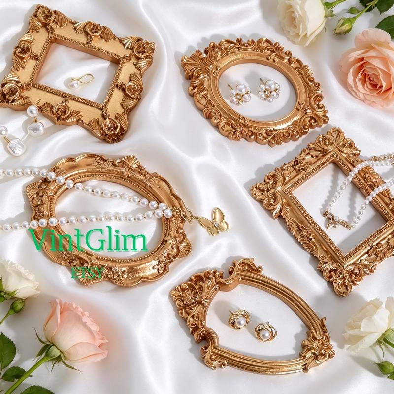 Mini Gold Baroque Frame, Baroque Jewelry Photo Prop for Flat Lay & Content Creation DIY