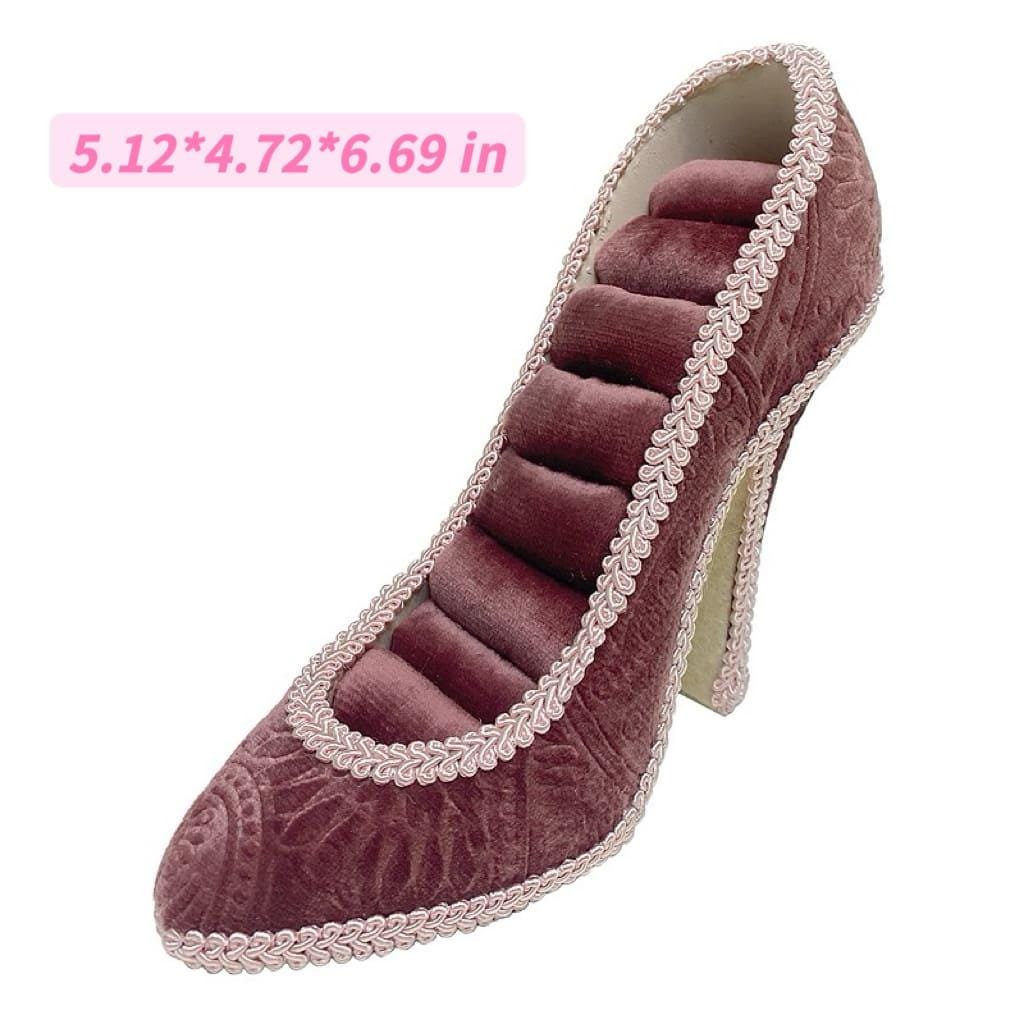 Velvet Jewelry Display Stand: High-Heel Ring Box, Necklace Organizer, Ring-Earring Holder, Pink Lover