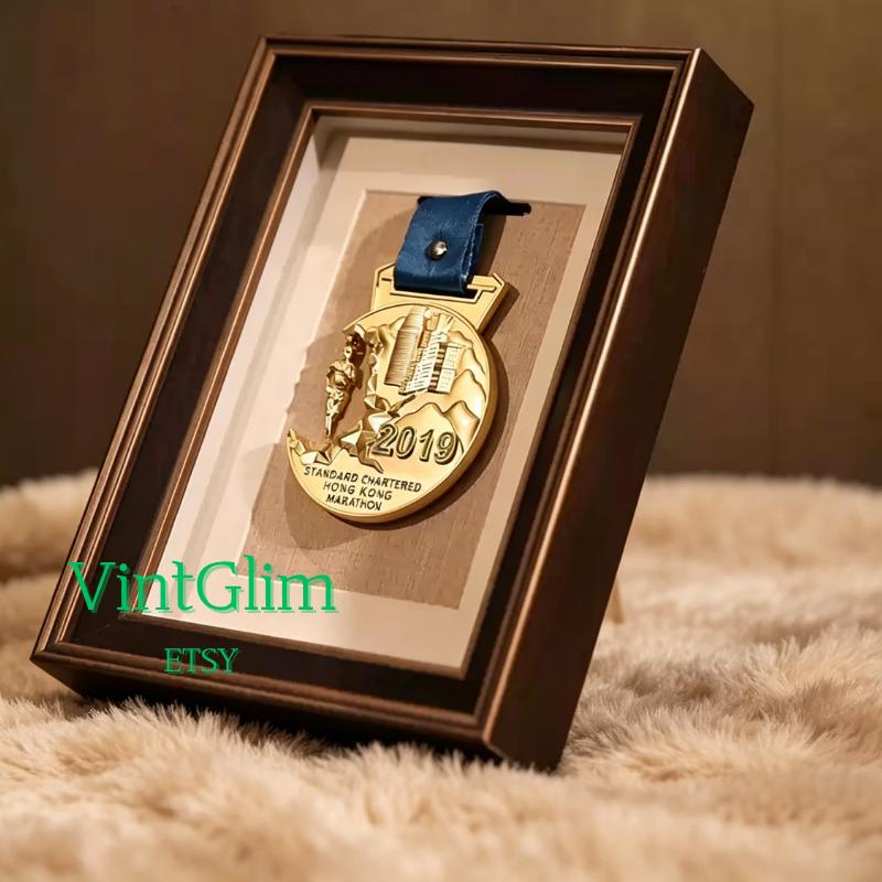 Marathon Medal Display Frame, Shadow Box for Race Medals & Awards, Keepsake Display Case