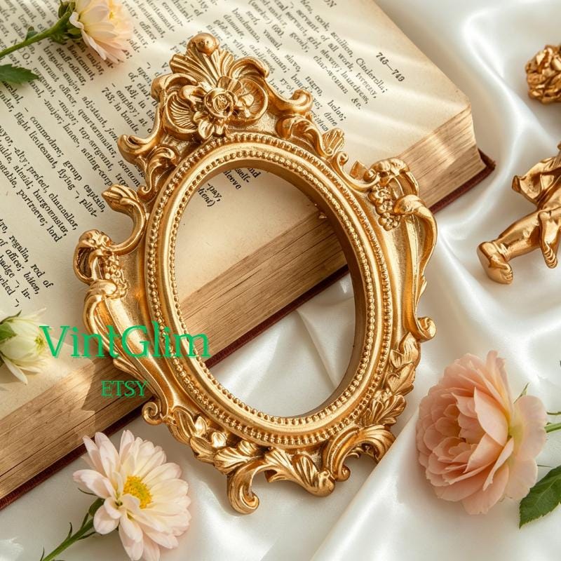 Ornate Gold Angel Frame | Baroque Jewelry Photo Prop for Flat Lay & Content Creation DIY