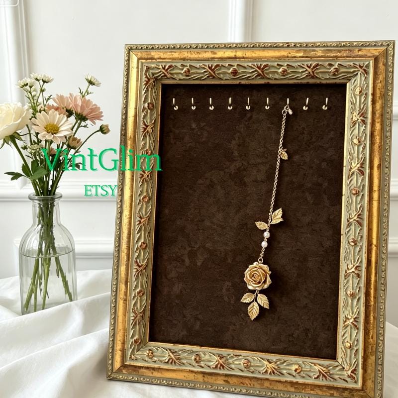 Vintage Baroque Necklace Holder Frame: Gold Ornate Velvet Jewelry Display