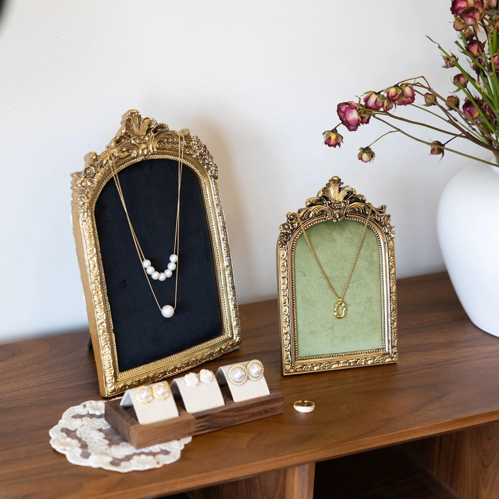 Baroque Gold Necklace & Ring Holder, Elegant Luxury Jewelry Display Stand for Home Decor Gift
