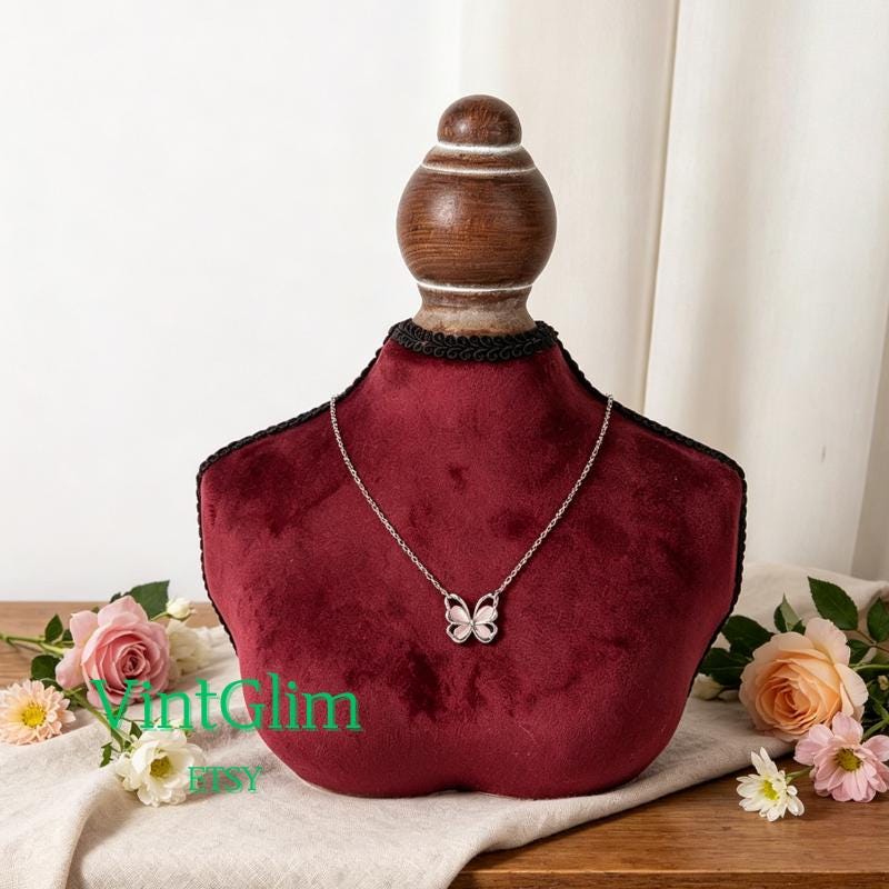 Velvet Bust Necklace Display, Wooden Base Jewelry Mannequin Stand for Photoshoot & Retail, Home Decor