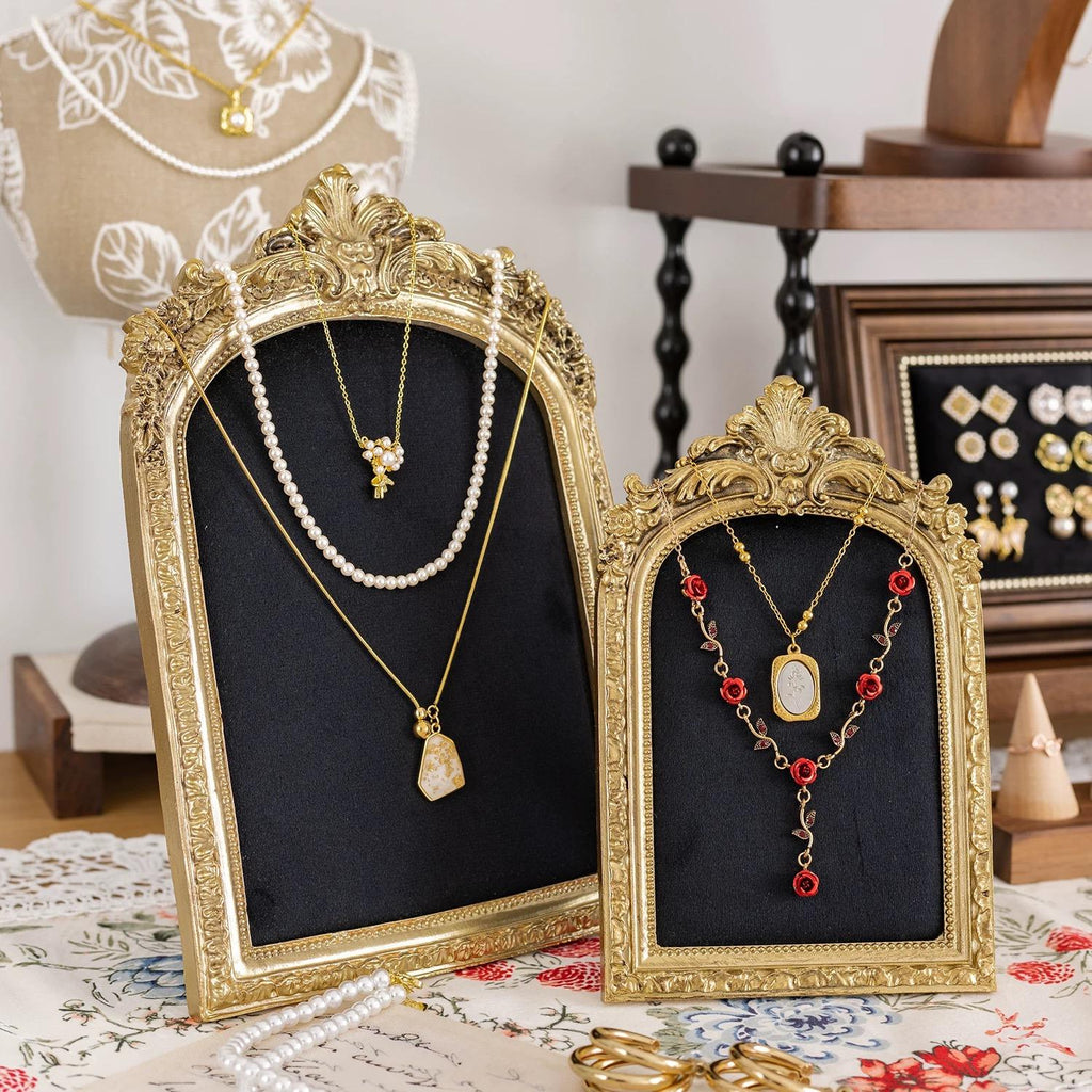Ebony Velvet Jewelry Display: Vintage Baroque Necklace, Ring & Earring Holder