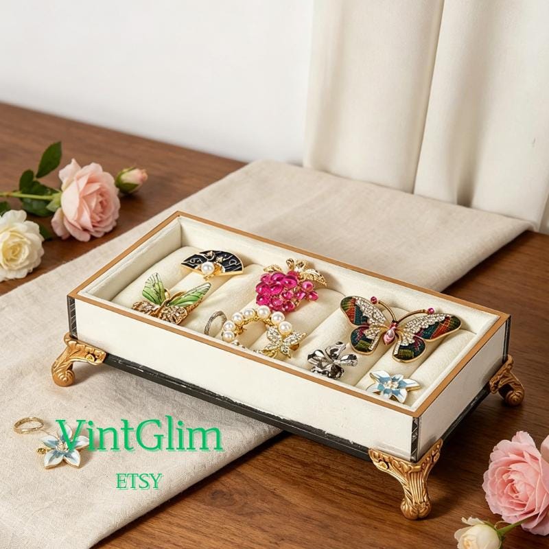 Velvet Ring Organizer Holder Tray, Frame Jewelry Display, Elegant Brooch Display Stand