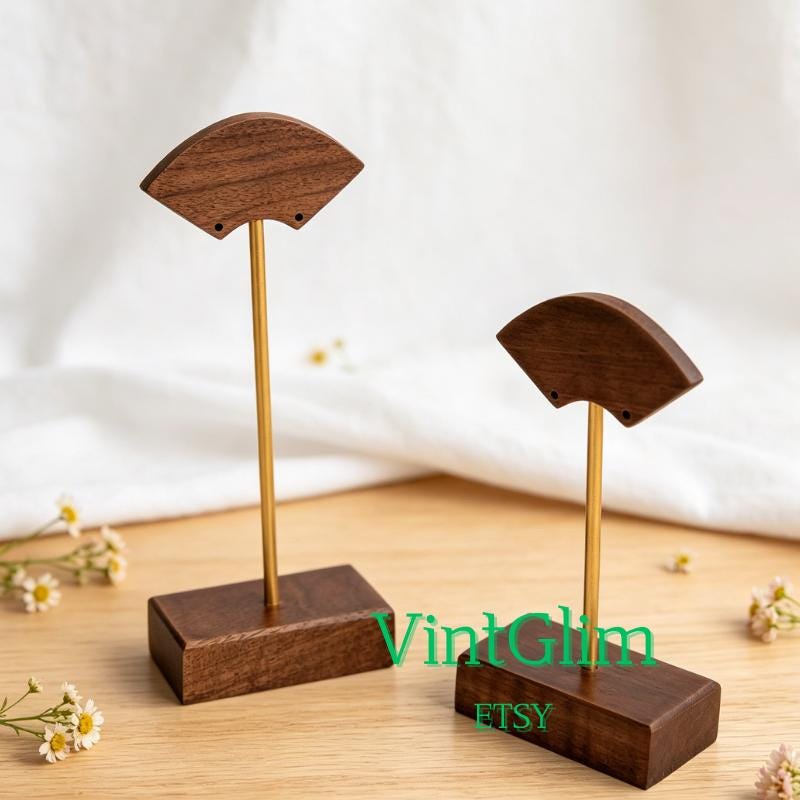 Walnut Wood Earring Display Stand, T-Bar Jewelry Holder for Retail