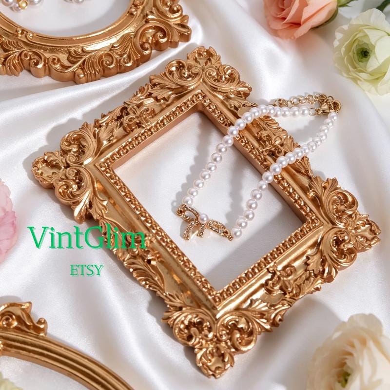 Mini Gold Baroque Frame, Baroque Jewelry Photo Prop for Flat Lay & Content Creation DIY