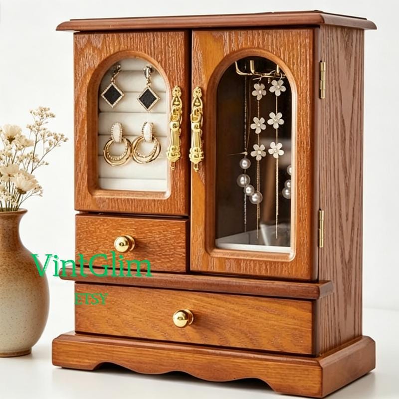 Jewelry Box Miniature: Jewelry Organizer with Mirror & Drawers, Mother's Day Gift Mom