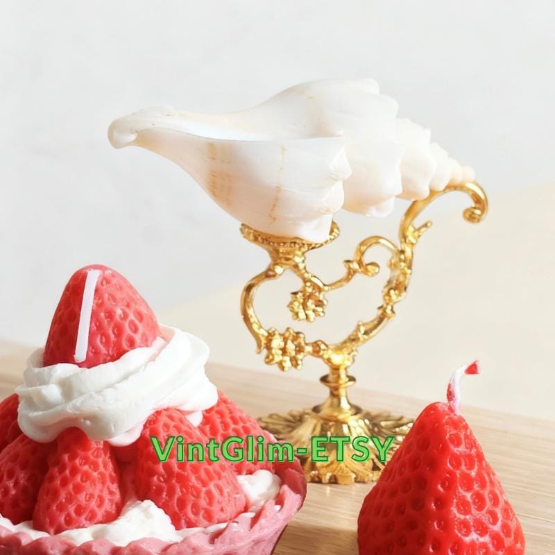 Handmade Conch Shell Cup with Metal Stand: Coastal Home Decor