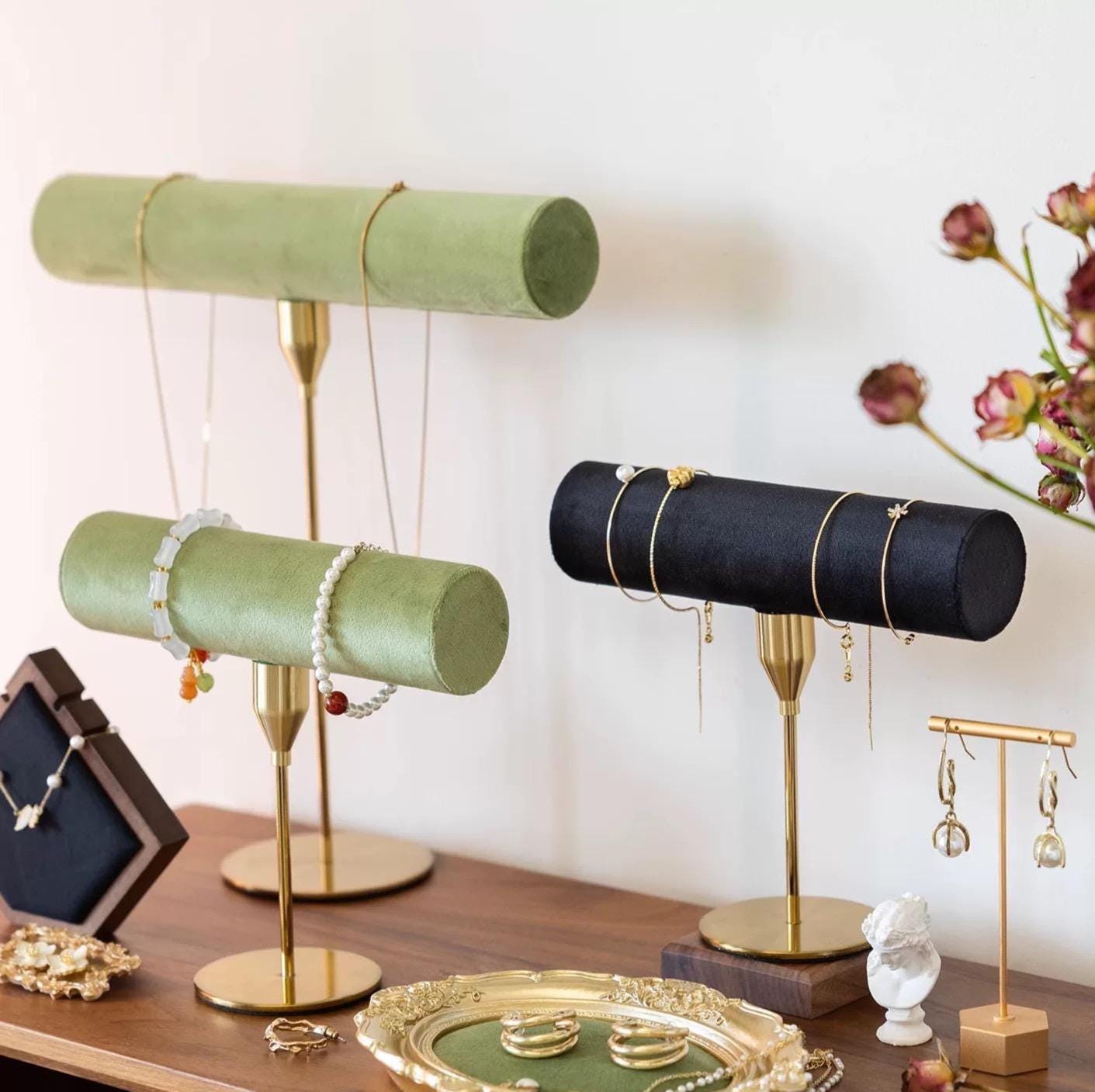 Baroque Velvet Necklace & Bracelet Holder: Gold Base Jewelry Organizer