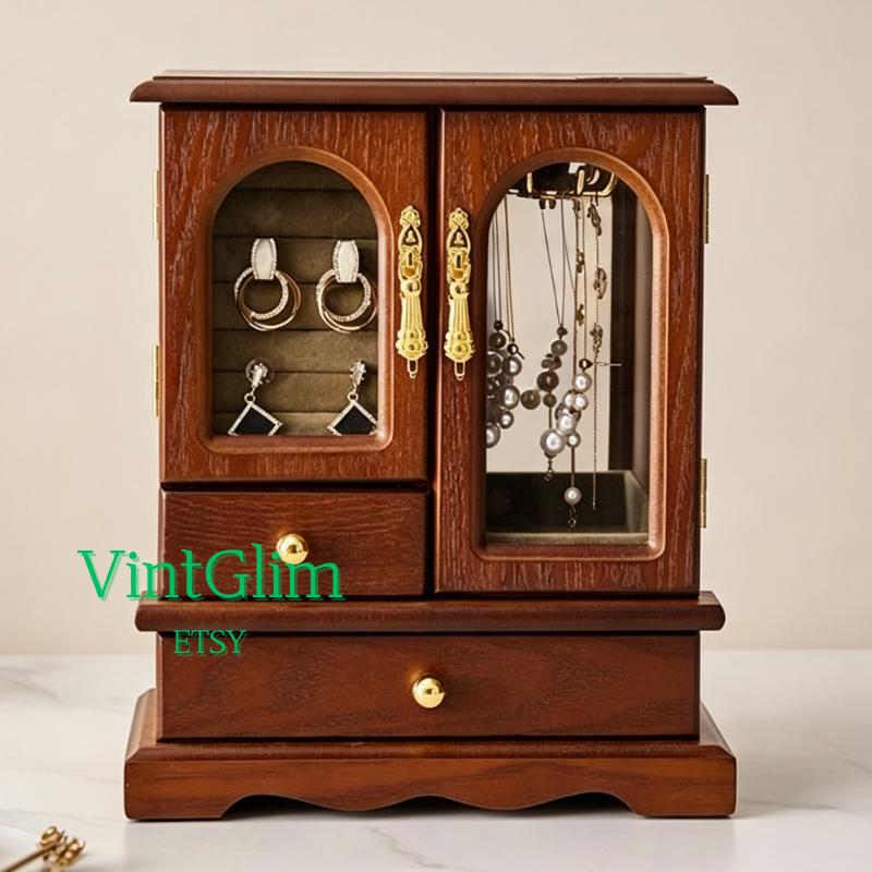 Jewelry Box Miniature: Jewelry Organizer with Mirror & Drawers, Mother's Day Gift Mom