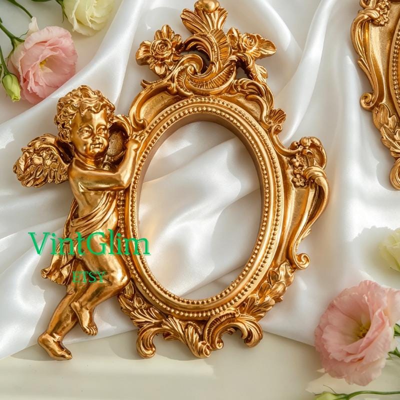 Ornate Gold Angel Frame | Baroque Jewelry Photo Prop for Flat Lay & Content Creation DIY