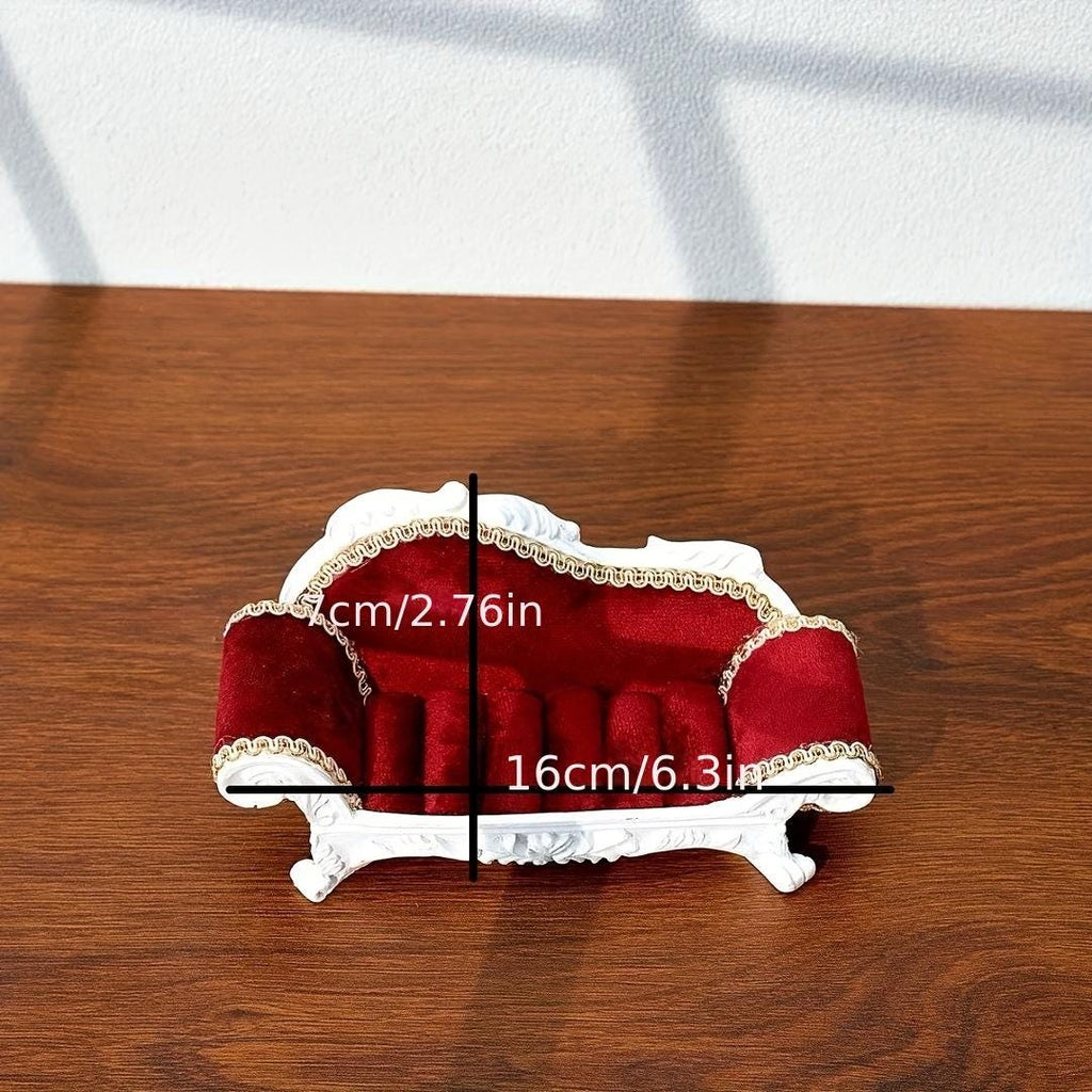 Red Velvet Necklace Holder with Mini Sofa Ring Trays: Baroque Jewelry Organizer