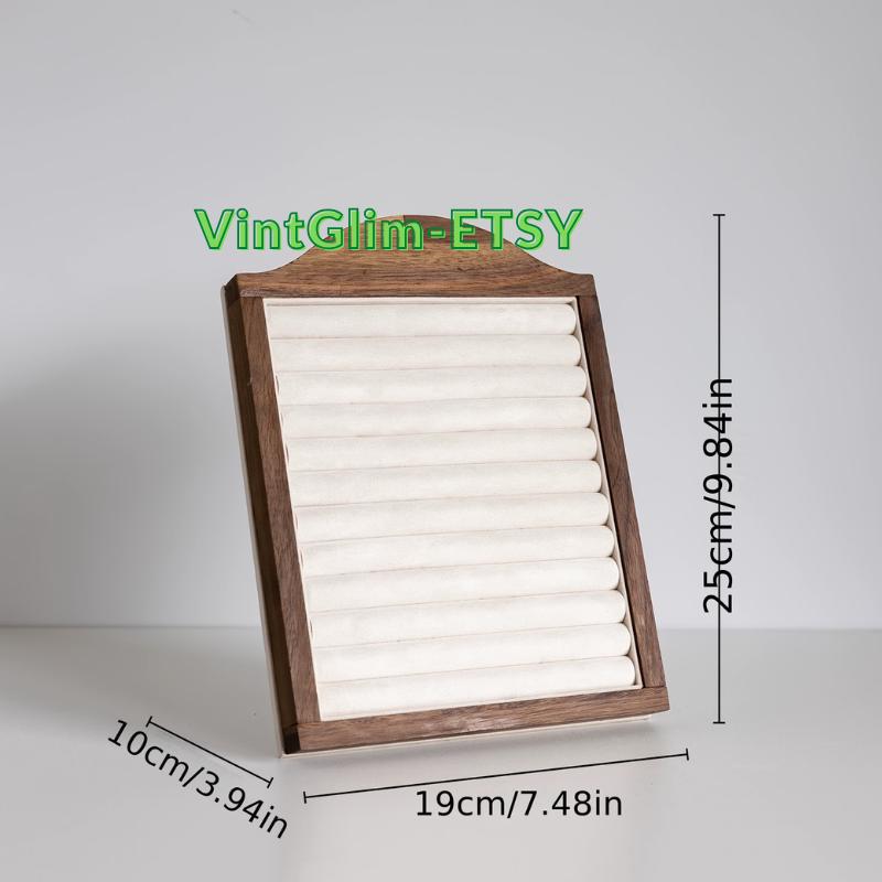 Walnut Wood Jewelry Holder Stand: Velvet Lined Ring, Necklace & Earring Display