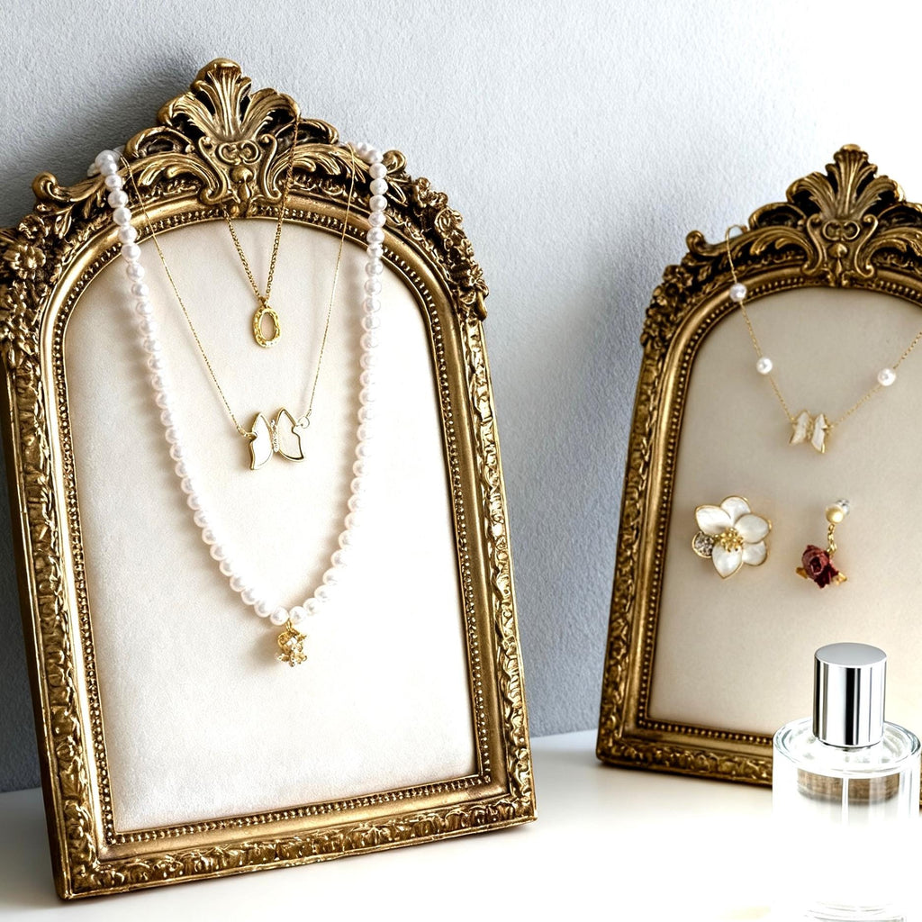 Baroque Gold Frarmed Jewelry Display Stand: Elegant Necklace & Earring Holder