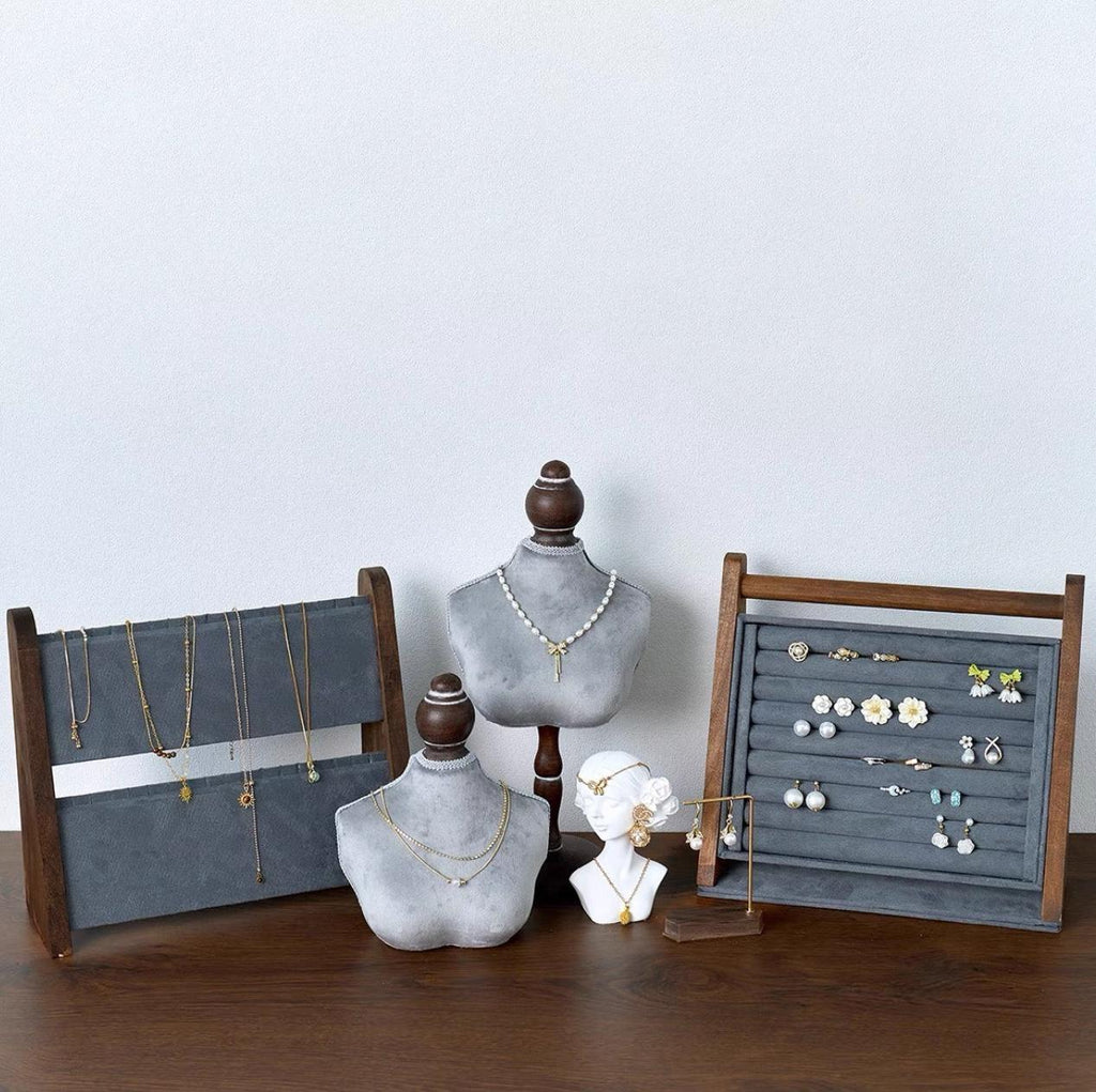 Blue Baroque Velvet Jewelry Holder: Necklace, Ring & Earring Display