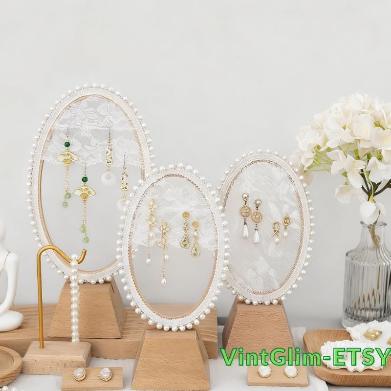 Embroidered Jewelry Holder: Elegant Necklace & Earring Display Stand