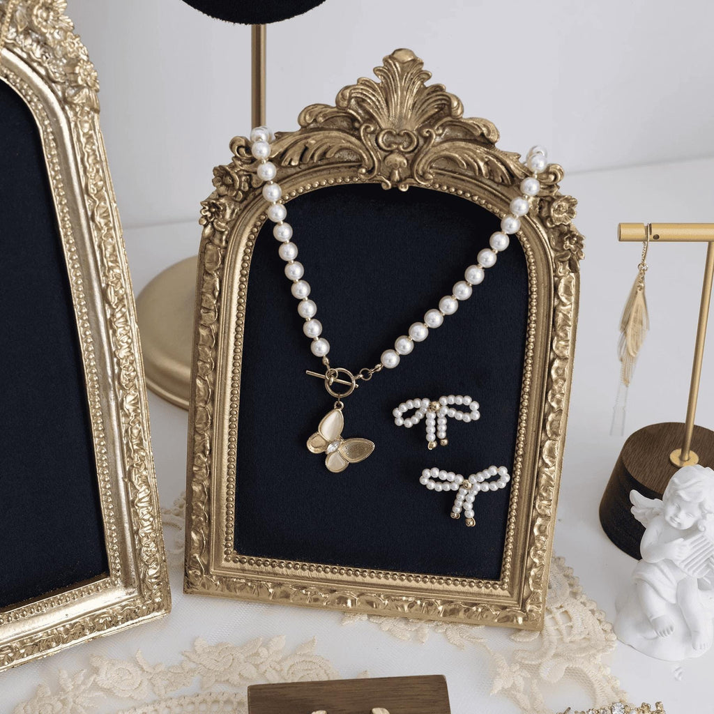 Baroque Velvet Jewelry Holder, Gold Accent Bracelet Necklace Organizer