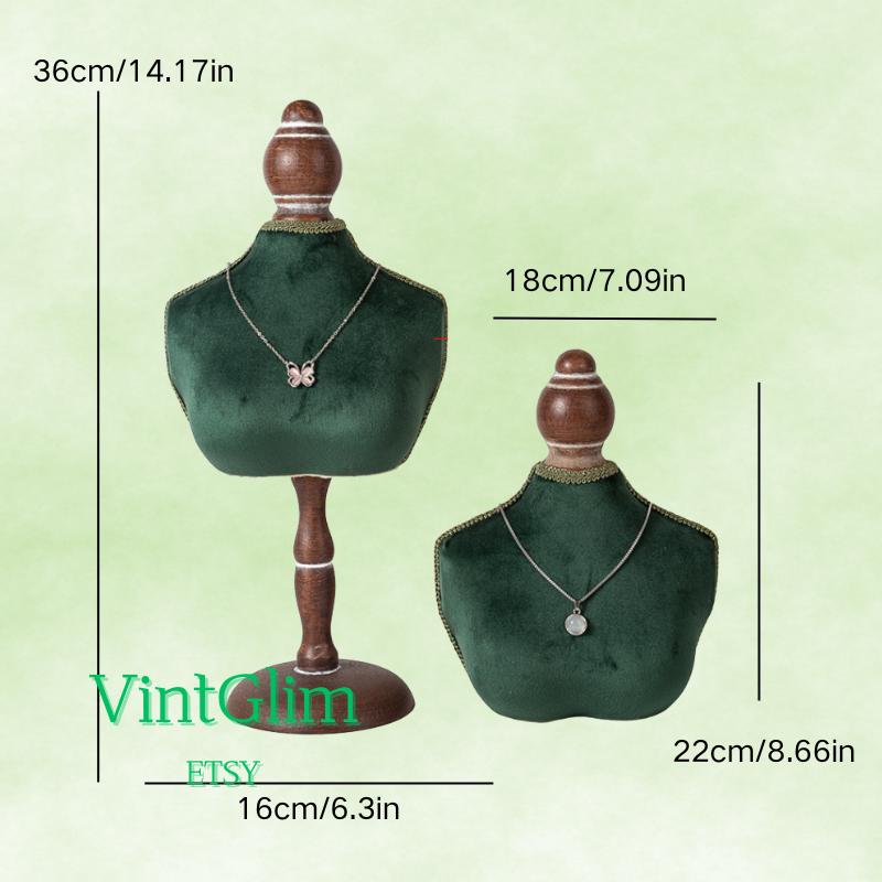 Velvet Bust Necklace Display, Wooden Base Jewelry Mannequin Stand for Photoshoot & Retail, Home Decor