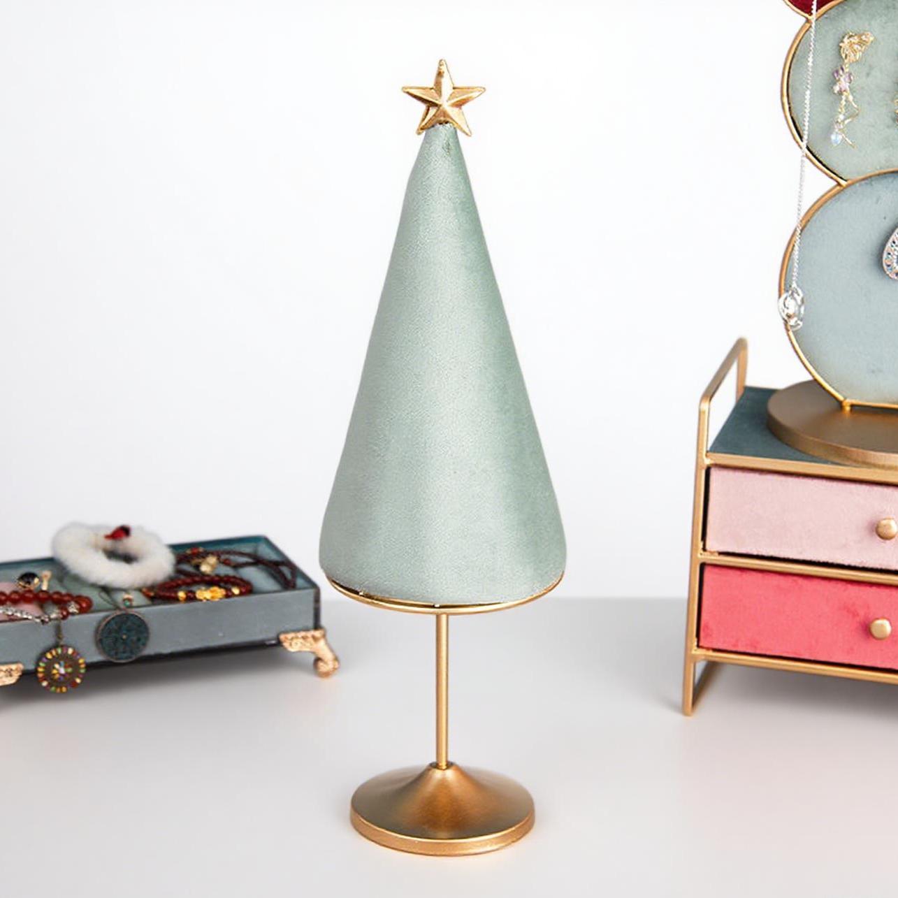 Christmas Tree Jewelry Stand 16.1in* 3.7in: Velvet Turquoise Holiday Decor,Necklaces Earrings Holder