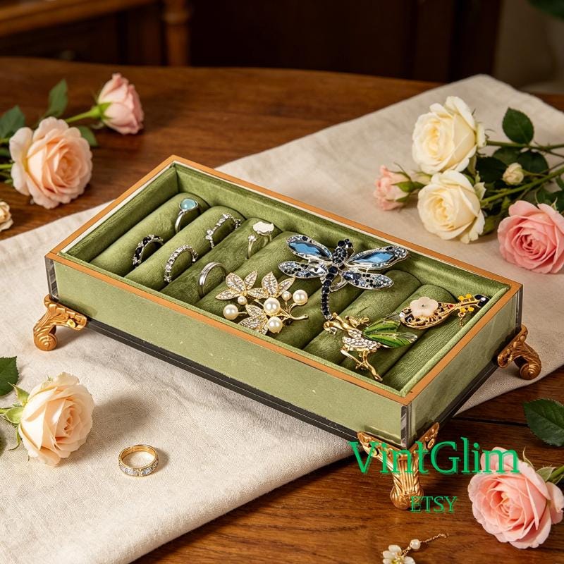 Velvet Ring Organizer Holder Tray, Frame Jewelry Display, Elegant Brooch Display Stand