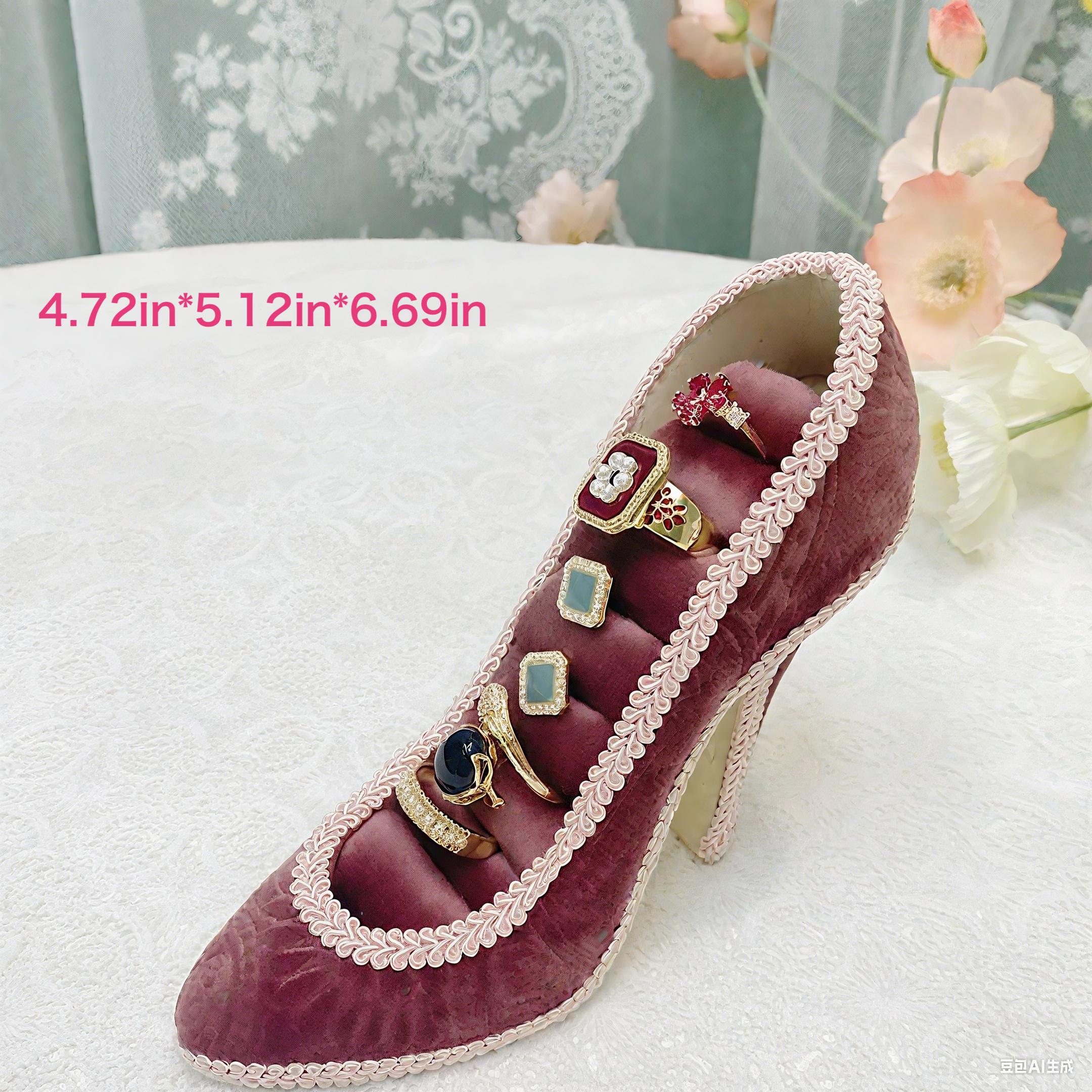Handmade Pink Velvet High Heel Jewelry Holder: Baroque Ring & Earring Display