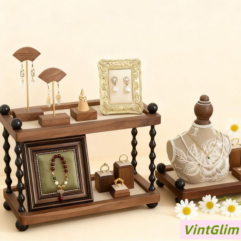 Handmade Baroque Walnut Jewelry Holder, High-End Necklace Ring Display, Elegant Home Decor